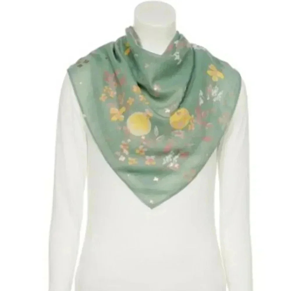 Women's LC Lauren Conrad Floral Peach Square‎ Scarf with Foil Details